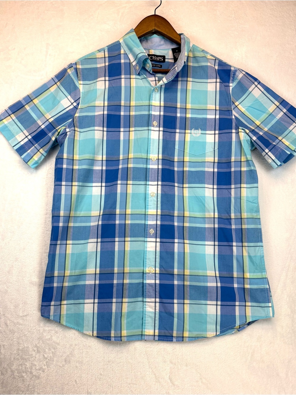Chaps Plaid Short-Sleeve Button-Down Shirt in Blue and Aqua